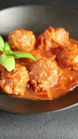 Meatballs tomato sauce beef, pork or chicken meat fresh delicious gourmet food background on the table rustic food top view copy space keto and paleo diet