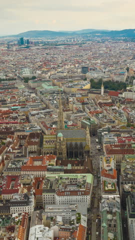 vienna cityscape day time old center aerial vertical panorama 4k timelapse austria