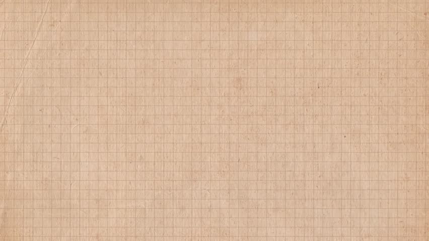 Vintage paper texture background video with stains and checkered grid. Kraft paper texture, aged old notebook page, diary sheet template backdrop 4K stop motion. Empty abstract loop animation backdrop