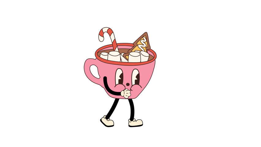 Retro Cartoon Hot Chocolate Walking Animation with Alpha Channel