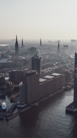 9-9-2023 Hamburg - Vertical Video of Hamburg, Germany, Vertical Aerial View Shot