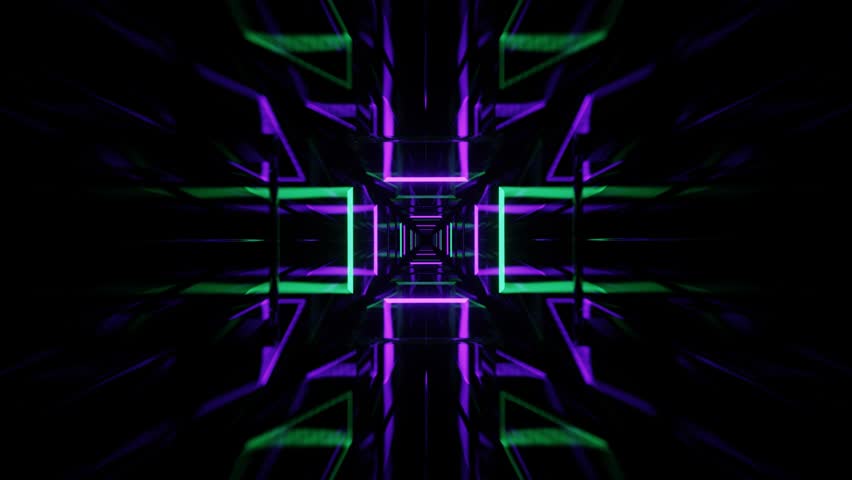 Purple and Turquoise Neon Flashing Mirrored Tunnel Background VJ Loop in 4K