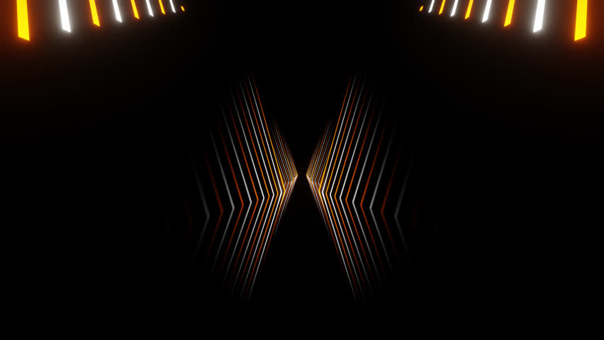 Orange and White Neon Lines Drop in Mirror Corridor Background VJ Loop in 4K