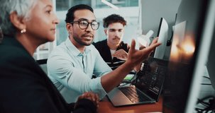 Coding, laptop and people in group discussion in office for help, web development or training with mentor. Team, planning and programmer with idea for software project, coaching and business advice - Powered by Shutterstock - Get 15% off with code: PIKWIZARD15