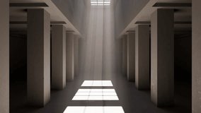 3d animation of sunbeams streaming from skylight onto symmetrical concrete pillars creating dramatic shadows and depth - Powered by Shutterstock - Get 15% off with code: PIKWIZARD15