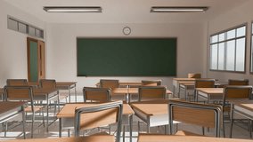 Sunlight illuminates an empty classroom, casting shadows on desks and chairs, creating a peaceful atmosphere - Powered by Shutterstock - Get 15% off with code: PIKWIZARD15
