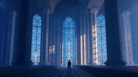 Confident businessman standing in ornate, sunlit hall, gazing thoughtfully at illuminated stained glass window, embodying architectural grandeur and personal aspiration - Powered by Shutterstock - Get 15% off with code: PIKWIZARD15