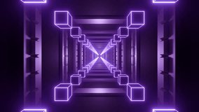 3D render seamless loop of futuristic glowing cubes tunnel featuring symmetry, depth, purple lighting, smooth motion - Powered by Shutterstock - Get 15% off with code: PIKWIZARD15