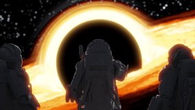 Professional astronauts conducting scientific research near massive black hole, investigating gravitational phenomena and celestial dynamics within deep space environment. 3d render - Powered by Shutterstock - Get 15% off with code: PIKWIZARD15