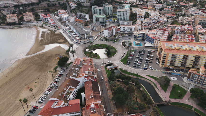 Top down establishing of Peniscola roundabout and streets leading toward the old coastal area
