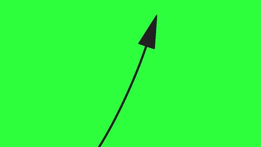 a black arrow points diagonally upwards on a green screen, perfect for video editing and motion graphics