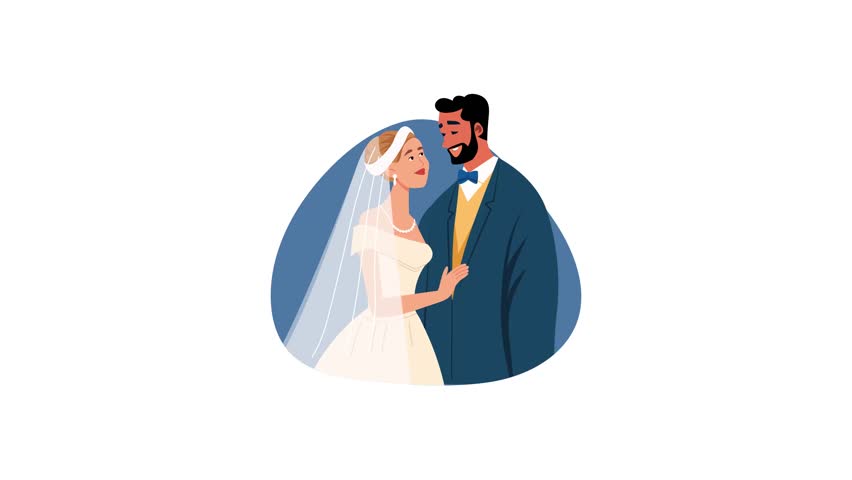 Flat style animated illustration of a happy married couple