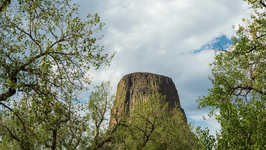 Devils Tower Wyoming Timelapse Clouds windy day in September
