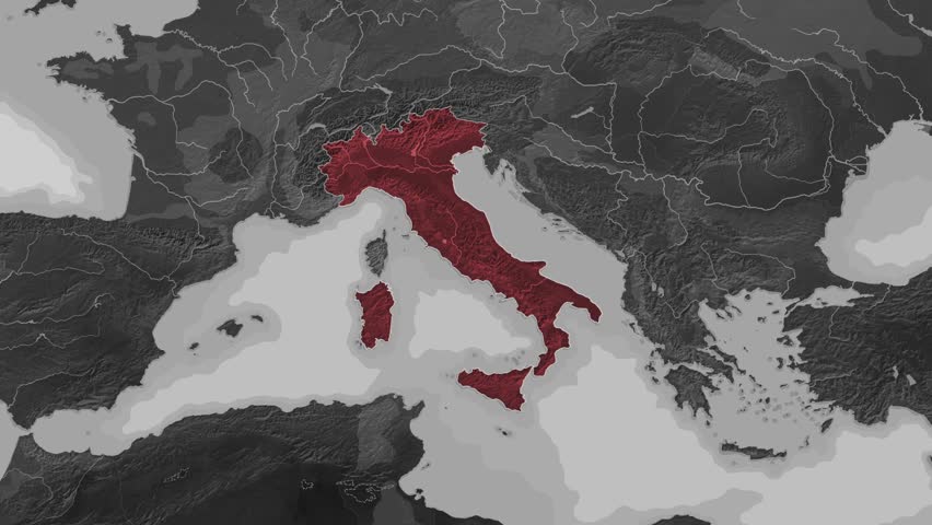 Zooming In on Italy on a Dark World Map
