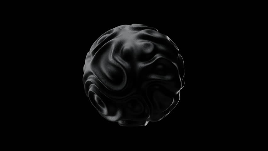 4K Black Matte 3D Sphere with Fluid Structure. Abstract Futuristic Object Animation on Dark Background.2160p Seamless loop.