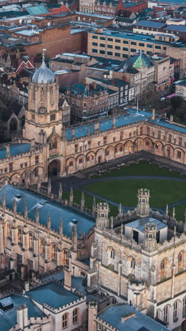 3-3-2021 Oxford - Vertical Video of Oxford University, United Kingdom, Vertical Aerial View Shot