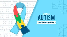 This autism awareness animation combines simplicity with purpose—showcasing a ribbon made from colorful puzzle pieces on a bright blue backdrop. - Powered by Shutterstock - Get 15% off with code: PIKWIZARD15