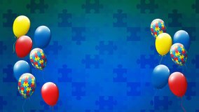 Celebrate World Autism Awareness Day with this colorful balloon animation featuring red, yellow, blue, and puzzle-themed designs. - Powered by Shutterstock - Get 15% off with code: PIKWIZARD15