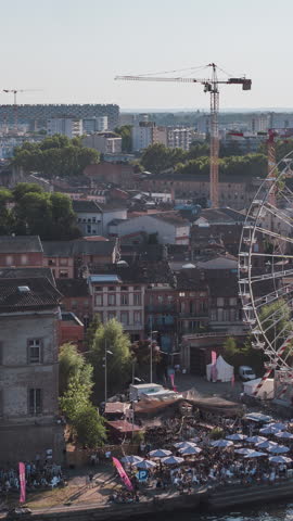 8-8-2023 Toulouse - Vertical Video of Toulouse, Haute-Garonne, France, Vertical Aerial View Shot