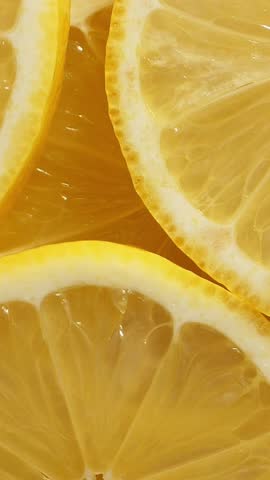 Lime and lemon slices closeup. food summer background. top view. Rotate. Vertical footage