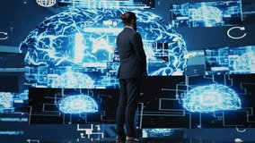 Technician specialist making AI brain neural networks business pitch at a tech convention, hosting a live conference to discuss about deep learning benefits. Business technology growth. Camera B. - Powered by Shutterstock - Get 15% off with code: PIKWIZARD15