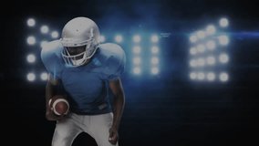 Ball carrier securing football sprinting with tech overlay before defender lunging making tackle. Athletics, sports, innovation, competition, digital, futuristic, strength - Powered by Shutterstock - Get 15% off with code: PIKWIZARD15