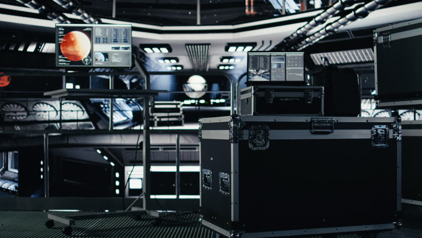 Laptop inside high tech spaceship control bay displaying diagnostics and mission telemetry. Notebook monitor in orbit station shows performance metrics and onboard system navigation support