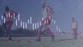 First soccer athlete stepping forward into high-knee cone drills with chart overlay tracking stats. Athletes, performance, training, agility, sportswear, teamwork, outdoor - Powered by Shutterstock - Get 15% off with code: PIKWIZARD15