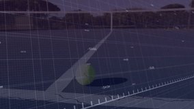 Grid overlay appearing on hardcourt by tennis ball starting red line rising falling updating labels. Analytics, data visualization, sports technology, financial graph, performance metrics, outdoor - Powered by Shutterstock - Get 15% off with code: PIKWIZARD15