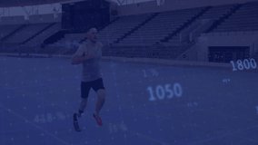 Athlete starting jog on track generating overlays tracking speed heart rate for sports analysis. Performance, athletics, data visualization, biomechanics, endurance, innovation, adaptive sports - Powered by Shutterstock - Get 15% off with code: PIKWIZARD15