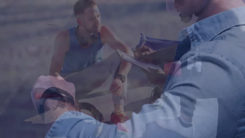 Fitness trainer tapping tablet and creating animated line graph displaying metrics to athlete. Athlete, trainer, performance analysis, biometric data, fitness tracking, digital technology, sports - Powered by Shutterstock - Get 15% off with code: PIKWIZARD15