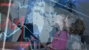 Doctor greeting mother and daughter, explaining health while animated line graphs and bars rising. Medical, healthcare, diagnostics, analysis, technology, family, communication - Powered by Shutterstock - Get 15% off with code: PIKWIZARD15