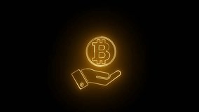 Glowing neon line Open hand with bit coin icon. Block chain technology, digital money market, crypto coin wallet.Businesswoman hand holding virtual bitcoin symbol icon. - Powered by Shutterstock - Get 15% off with code: PIKWIZARD15