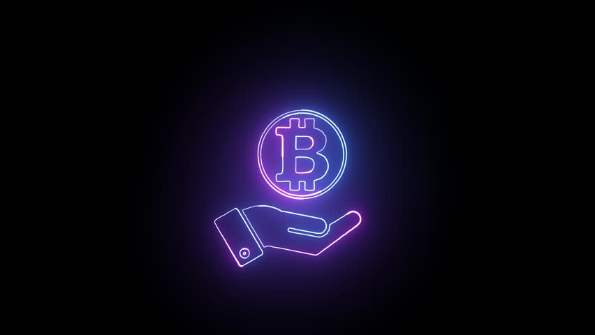 Glowing neon line Open hand with bit coin icon. Block chain technology, digital money market, crypto coin wallet.Businesswoman hand holding virtual bitcoin symbol icon. - Powered by Shutterstock - Get 15% off with code: PIKWIZARD15
