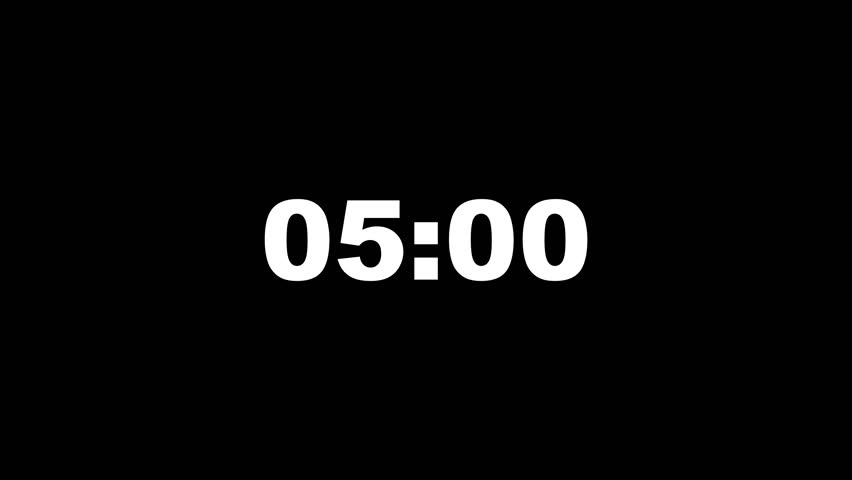 five minute count down animation.a time counter counting down numbers of seconds remaining,
