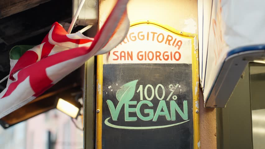 Friggitoria San Giorgio sign, showcasing 100% vegan food in Genoa, Liguria