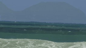 Close-up view of ocean waves with mist rising, showcasing dynamic water movement and frothy surf. - Powered by Shutterstock - Get 15% off with code: PIKWIZARD15