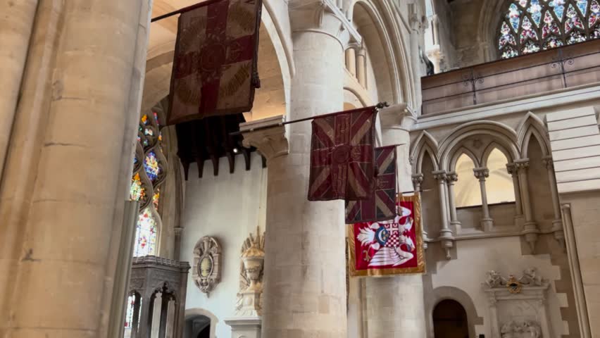 Union Jack Flags Hanging Inside Oxford Christ Church Cathedral