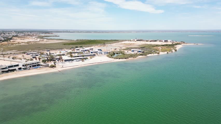 Playa posada coastline and buildings in la paz, baja california sur, aerial view