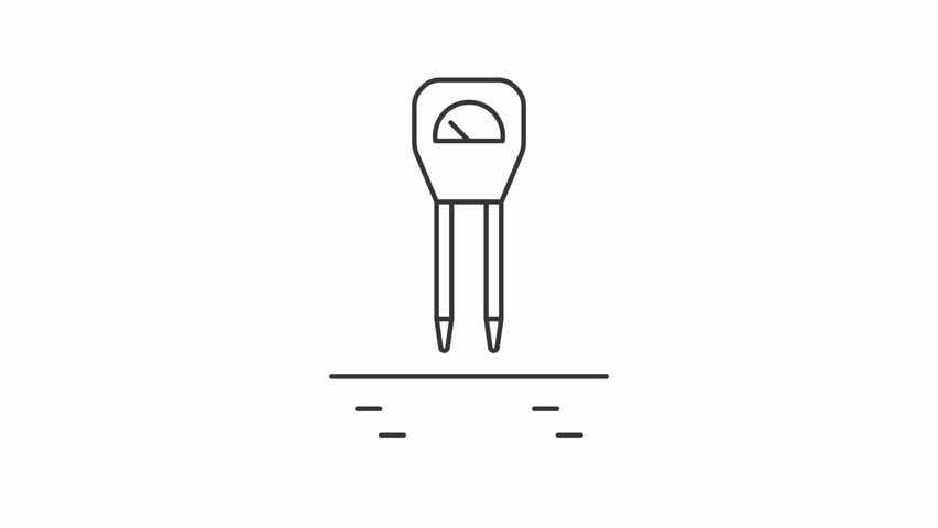 Animated soil test instrument line icon. Moisture meter animation. Moving measuring arrow. Ground analysis, technology. Outline element on white background. HD video with alpha channel