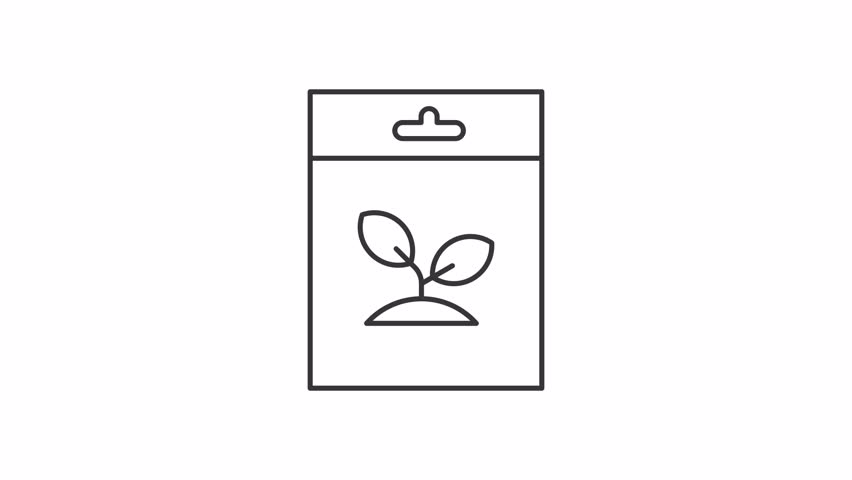 Animated plant seeds package line icon. Gardening animation. Shaking bag. Farming work, agriculture. Seedling, nature. Outline element on white background. HD video with alpha channel