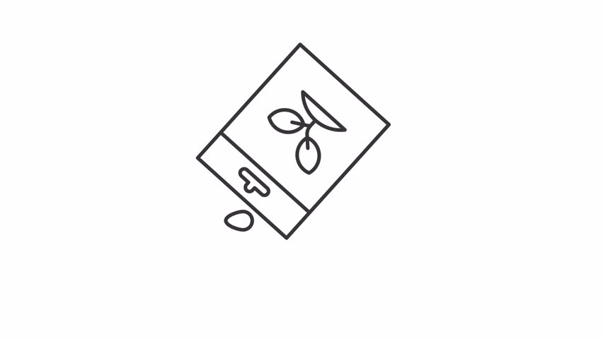 Animated plant seeds package line icon. Gardening animation. Shaking bag. Farming work, agriculture. Seedling, nature. Outline element on white background. HD video with alpha channel