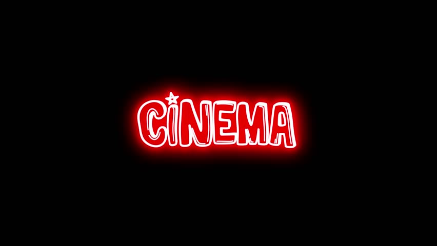 4K Neon Cinema Text animation with glowing retro-style lettering. Perfect for movie intros, film projects, digital content, and vibrant motion graphics.