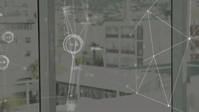 Healthcare professional raising hand shielding eyes while activating network data on window. Digital interface, urban landscape, healthcare technology, data visualization, modern workspace, - Powered by Shutterstock - Get 15% off with code: PIKWIZARD15