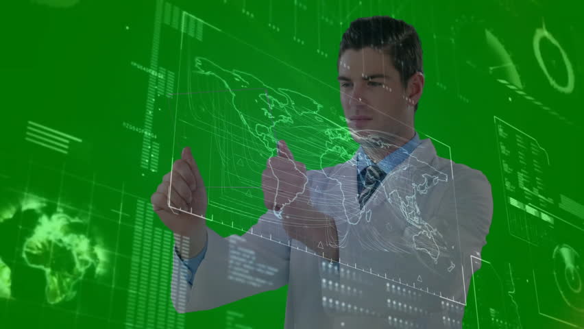 Business executive gesturing activating 3D world map and dragging charts for finance analysis. Technology, dashboard, augmented reality, data visualization, innovation, futurism, corporate - Powered by Shutterstock - Get 15% off with code: PIKWIZARD15