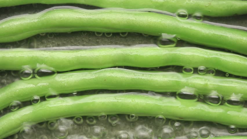 Boiled Snap Bean In Hot Water. Top View Shot