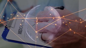 Doctor holding pen noting patient info on clipboard activating medical digital overlay showing flow. Healthcare, collaboration, digital health, medical technology, clinical team, data analysis, - Powered by Shutterstock - Get 15% off with code: PIKWIZARD15