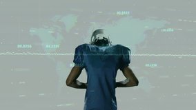 Football player adjusting hands, grabbing football and winding up with sports analytics overlay. Athlete, sport, technology, futuristic, performance, fitness, training - Powered by Shutterstock - Get 15% off with code: PIKWIZARD15
