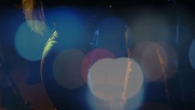 Reaching mic singer raising mic singing guitarist playing chords for concert under bokeh lights. Performance, musical, stage, entertainment, harmony, venue, vibrant - Powered by Shutterstock - Get 15% off with code: PIKWIZARD15