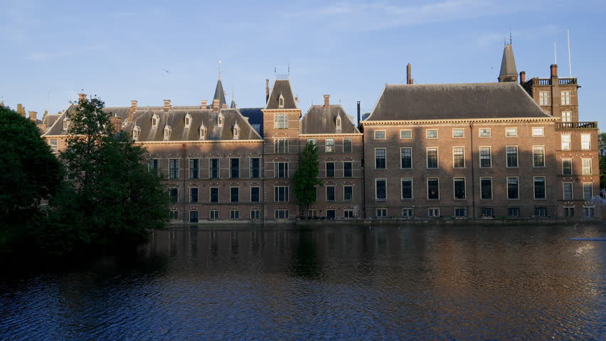 Cityscape of The Dutch Parliament Binnenhof Palace at sunset in The Hague, The Netherlands.